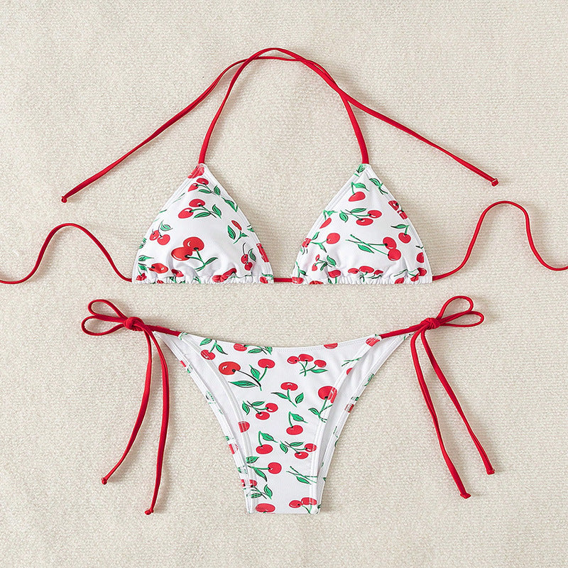 Damen Triangel-Bikini mit Krawattenverschluss und verspieltem Kirschdesign Echo Archiv