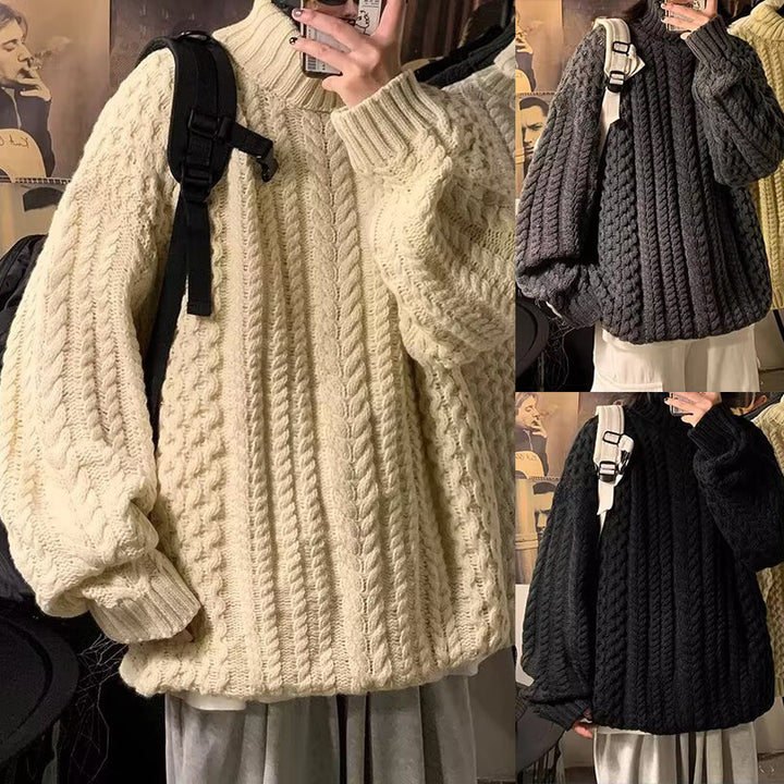 Damen Grobstrickpullover mit hohem Kragen und Zopfmuster Echoarchiv