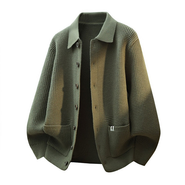 Herren Grobstrukturierte Hemdjacke-Strickcardigan mit Waffelstruktur, Hemdkragen & aufgesetzten Taschen Echoarchiv