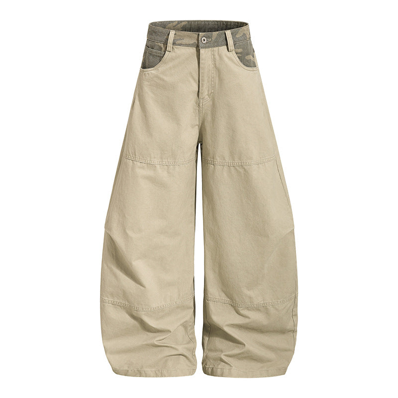 Damen weite Palazzohose aus Baumwolle mit Camouflage-Bund und Utility-Nähten Echoarchiv