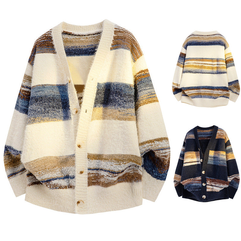 Damen Modische Strickjacke mit Blockstreifen Echoarchiv