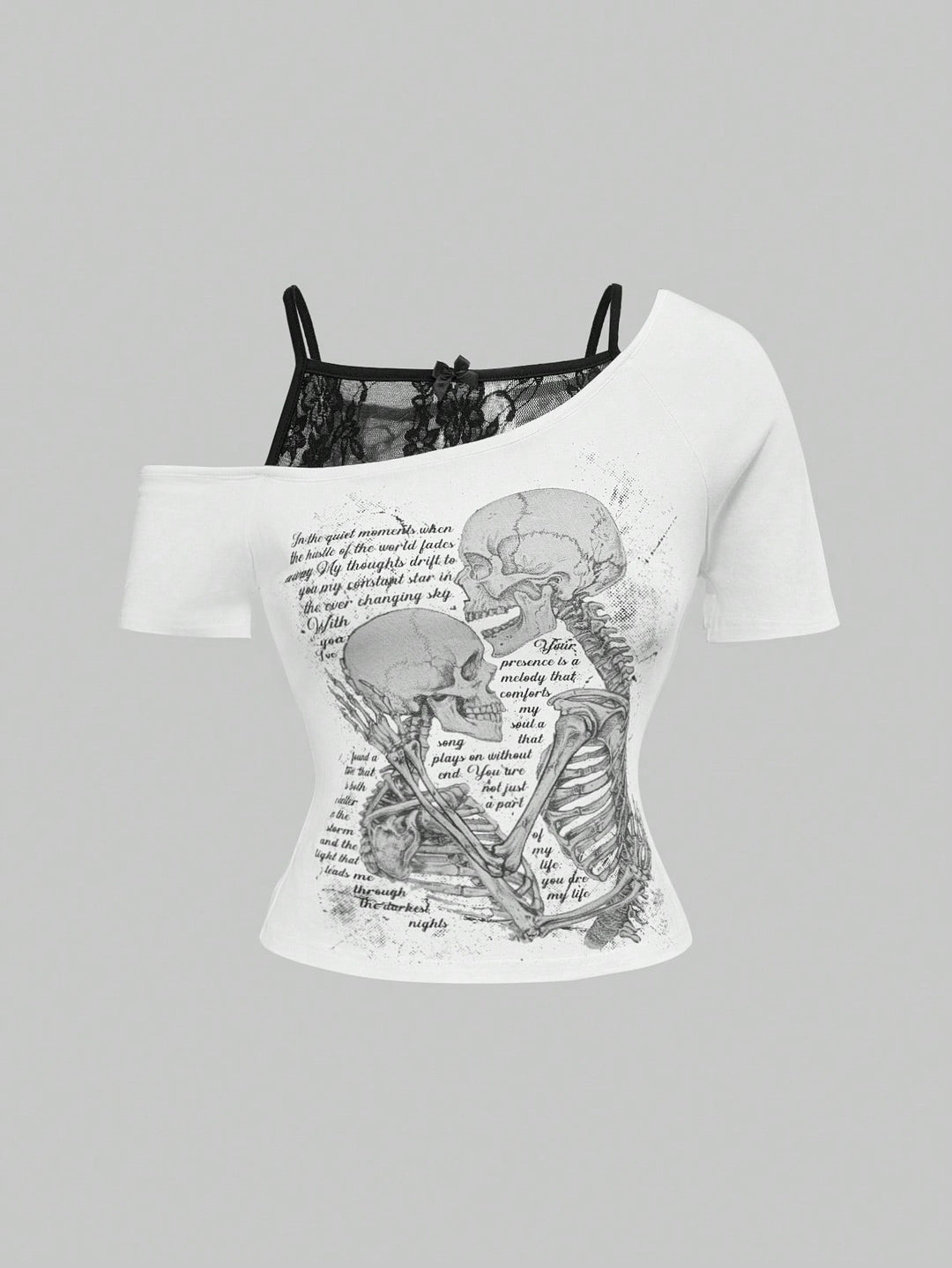 Damen Raffiniertes grafisches T-Shirt mit Spitzenunterlayer Echo Archiv