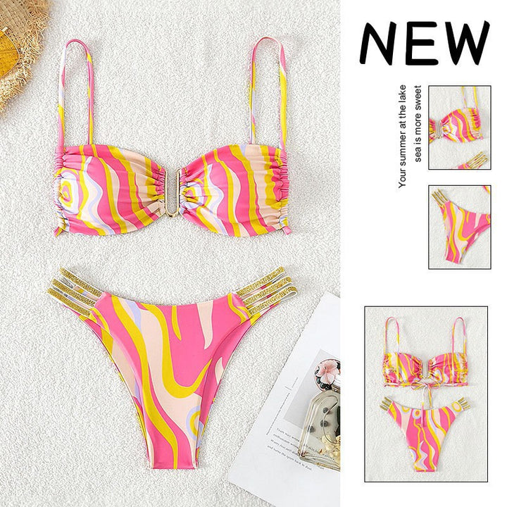 Damen Triangel-Bikini mit dekorativem Rüschendetail und hoch geschnittenem Slip Echo Archiv