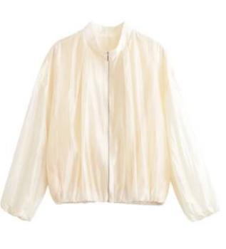 Damen Leichte transparente Satin-Bomberjacke mit Stehkragen Echoarchiv