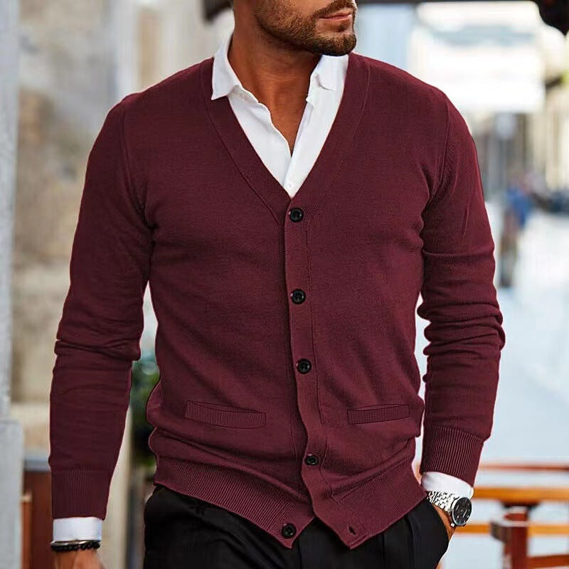 Herren nan Feinstrick V-Ausschnitt Cardigan mit Knopfleiste und Eingrifftaschen Echo Archiv