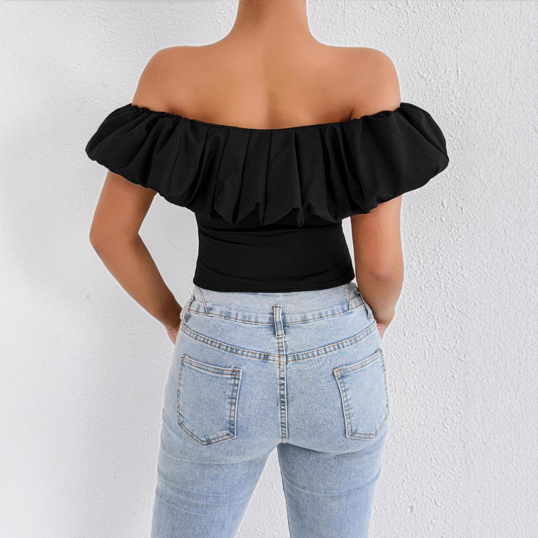 Damen Off-Shoulder Rüschenshirt mit tailliertem Schnitt Echo Archiv