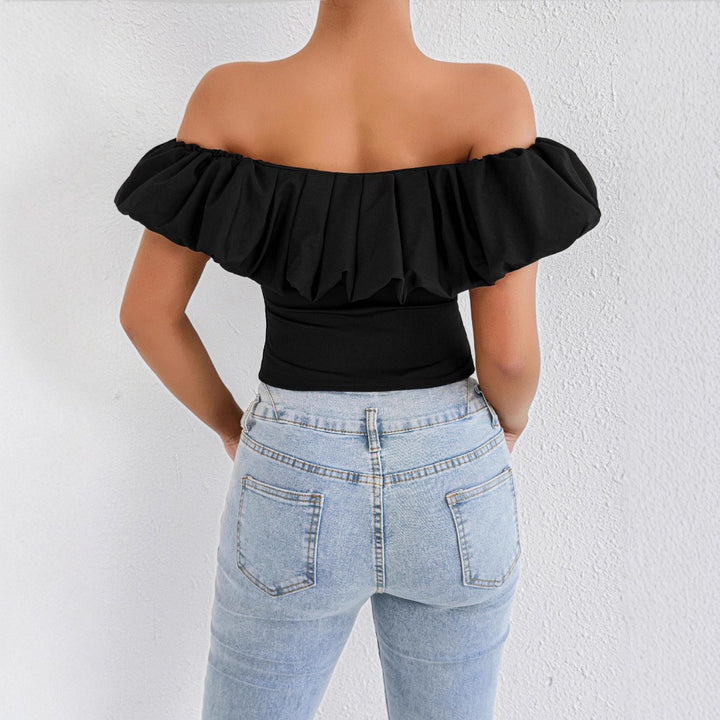 Damen Off-Shoulder Rüschenshirt mit tailliertem Schnitt Echo Archiv