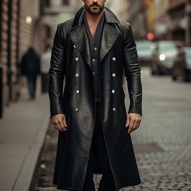 Herren Eleganter langer Trenchcoat aus hochwertigem Material Echoarchiv