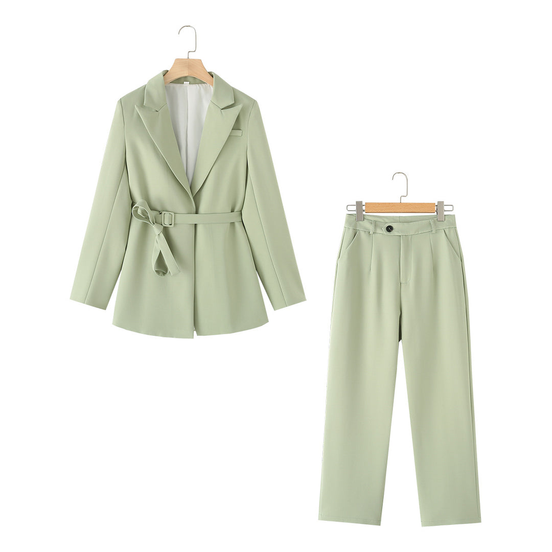 Damen nan tailliertes Blazer- und Highwaist-Hose Zweiteiler mit Bindegürtel Echo Archiv