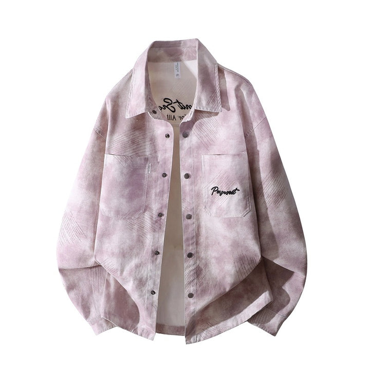 Herren Oversize-Hemdjacke im gewaschenen Batik-Look mit Druckknopf‑Front & aufgesetzten Brusttaschen Echoarchiv