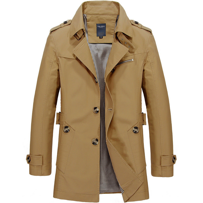 Herren nan legerer Baumwoll-Blazer mit Knopfleiste, aufgesetzten Taschen und gestreiftem Innenfutter Echo Archiv