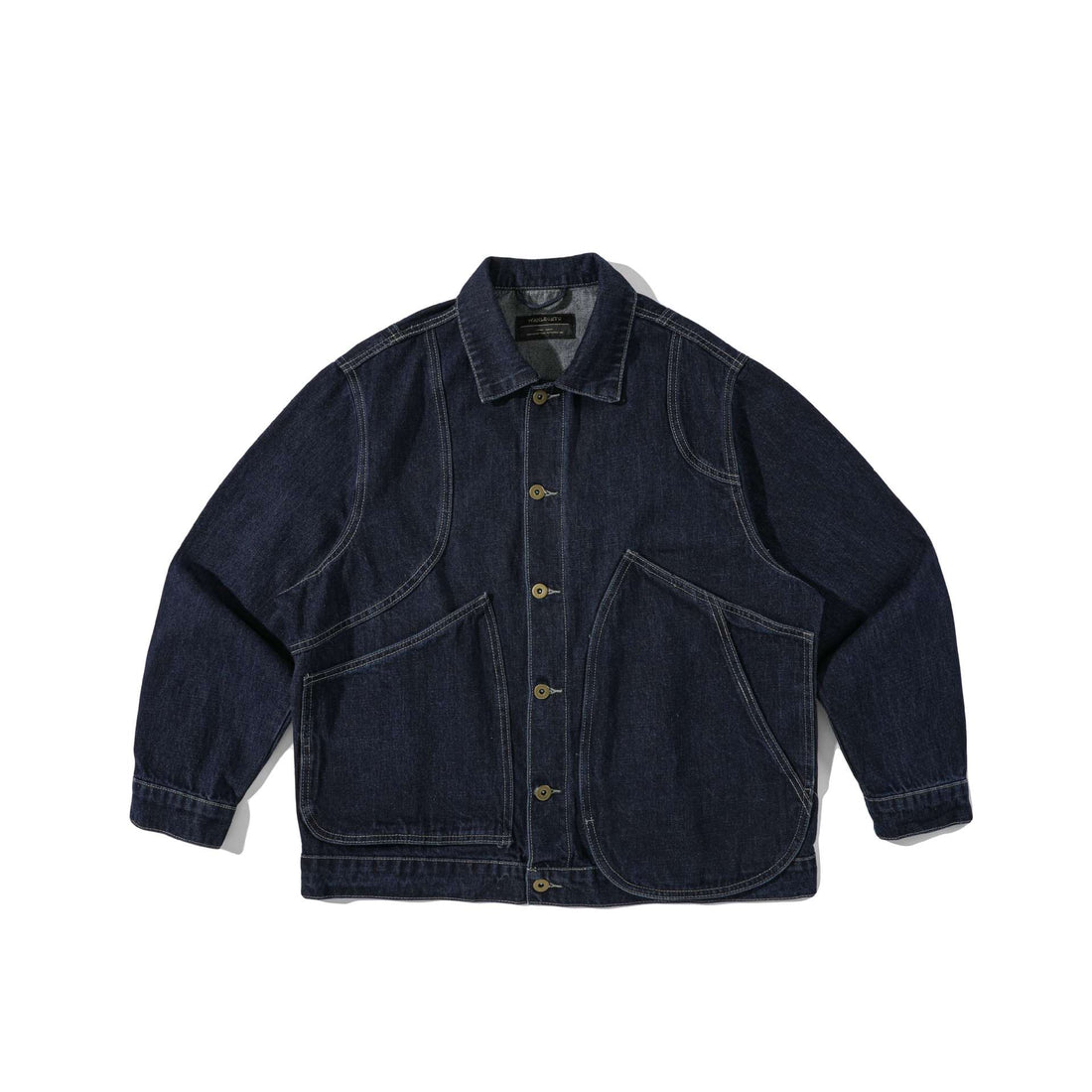 Unisex Boxy-Denimjacke im Workwear‑Stil mit markanten Rundtaschen Echoarchiv