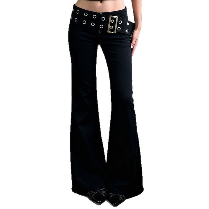 Damen High‑Waist Schlaghose aus Stretch‑Denim mit Ösengürtel Echo Archiv