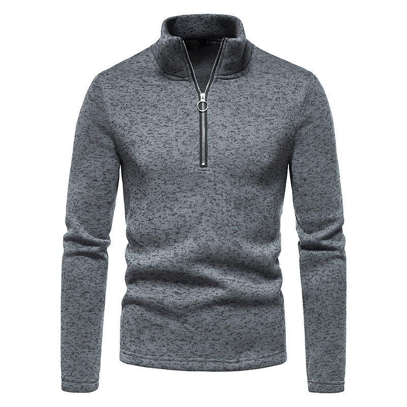 Herren nan melierter Stehkragen-Pullover mit Kurzreißverschluss und schlanker Passform Echo Archiv