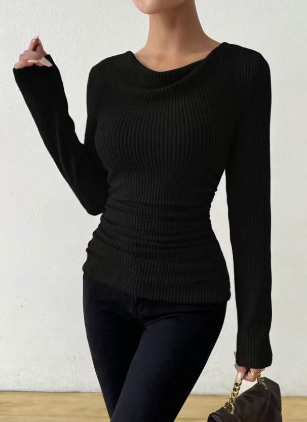 Damen nan eng anliegendes Rippenstrick-Longsleeve mit geraffter Taille Echo Archiv