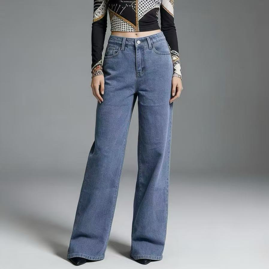 Damen Weite High-Waist Jeans mit klassischem Schnitt und ausgefransten Säumen Echo Archiv