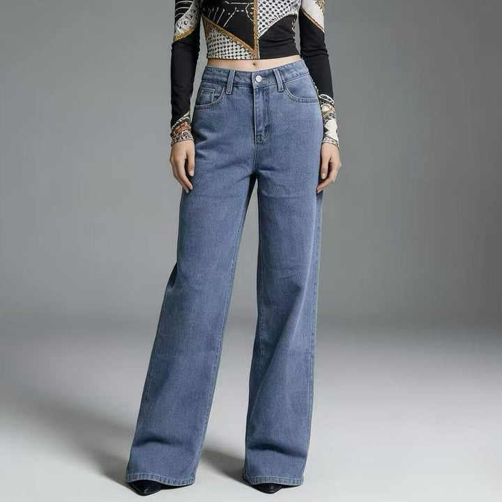Damen Weite High-Waist Jeans mit klassischem Schnitt und ausgefransten Säumen Echo Archiv