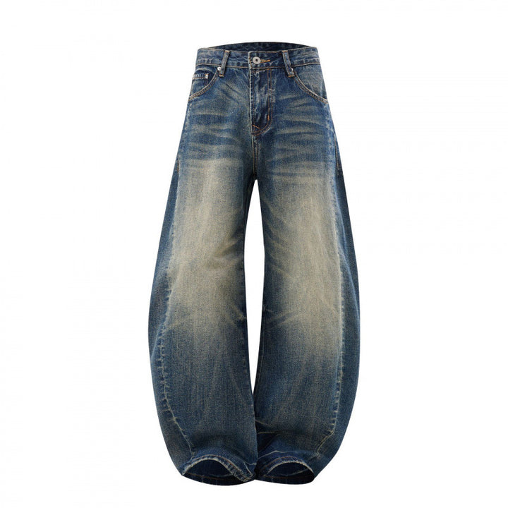 Damen High-Waist Ballon-Jeans mit Used-Waschung und weitem Statement-Bein Echo Archiv