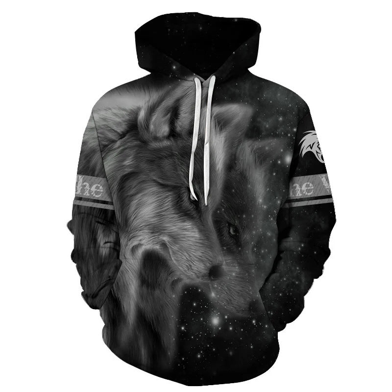 Unisex Kapuzenpullover mit kreativem Wolfsmotiv Echoarchiv