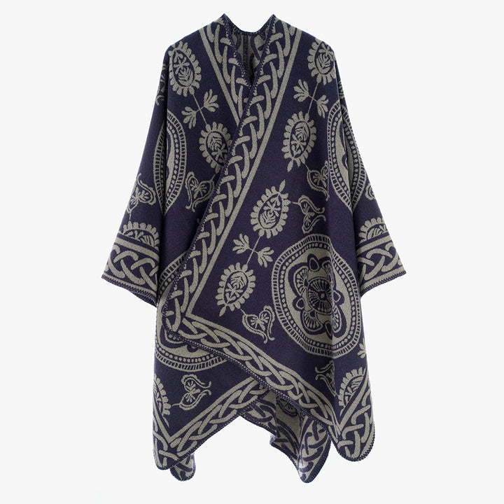 Damen Oversize-Cape mit ornamentalem Jacquard und asymmetrischem Zipfelsaum Echo Archiv