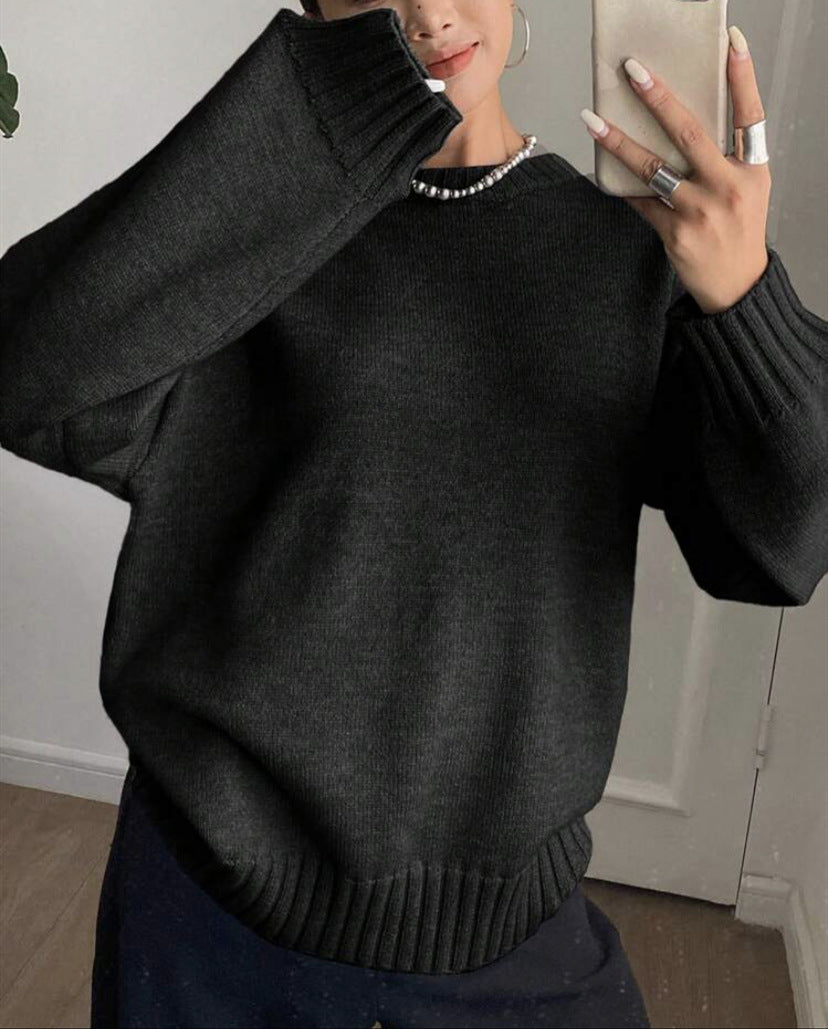 Damen Kaschmir-Optik Oversize-Pullover mit Rundhalsausschnitt und verlängerten Rippbündchen – Mavelle