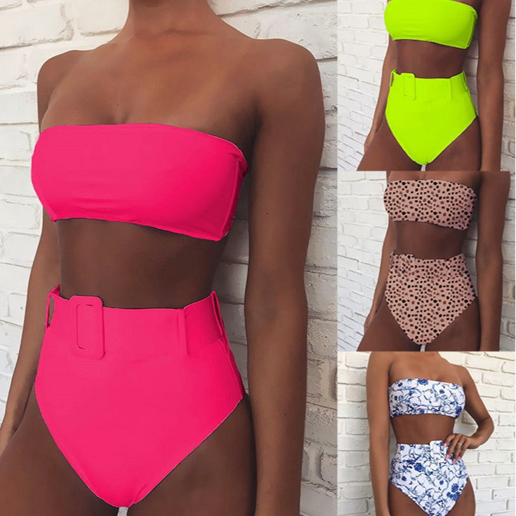 Damen Hoch tailliertes Bandeau-Bikini-Set mit modischem Leopardenmuster Echo Archiv