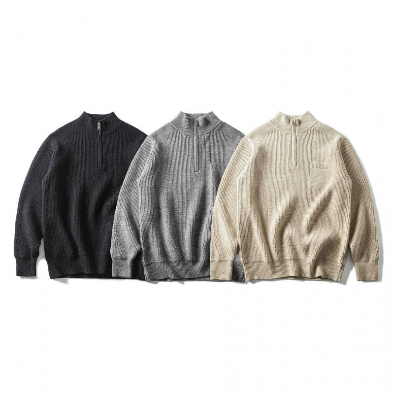 Unisex Grobgestrickter Halbzip‑Pullover mit Troyerkragen und Brusttasche Echo Archiv