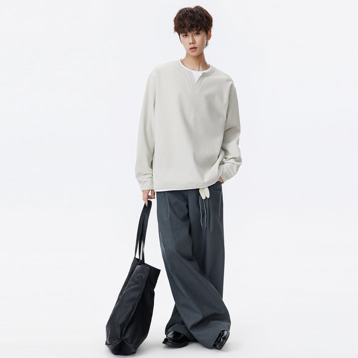 Herren Oversized Waffelstruktur-Sweatshirt mit V-Ausschnitt und Lagenoptik Echo Archiv