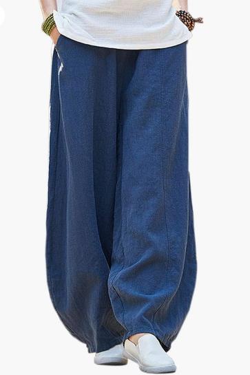 Damen weite Leinenhose mit elastischem Bund und praktischen Taschen Echoarchiv