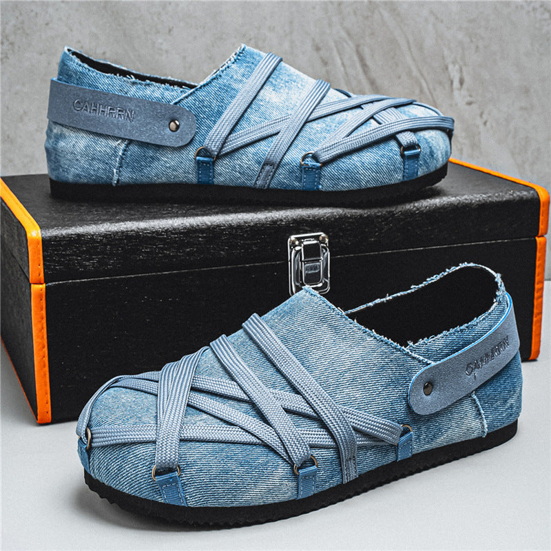 Herren lässige Slipper im Denim-Look mit elastischen Riemen, verstellbarem Fersenriemen und profilierter Gummisohle Echo Archiv