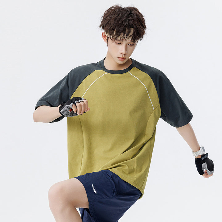 Herren Sportives Oversize Waffelstruktur-Raglan-T-Shirt mit Kontrastärmeln und atmungsaktivem Funktionsjersey Echo Archiv