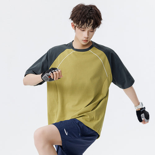 Herren Sportives Oversize Waffelstruktur-Raglan-T-Shirt mit Kontrastärmeln und atmungsaktivem Funktionsjersey Echo Archiv