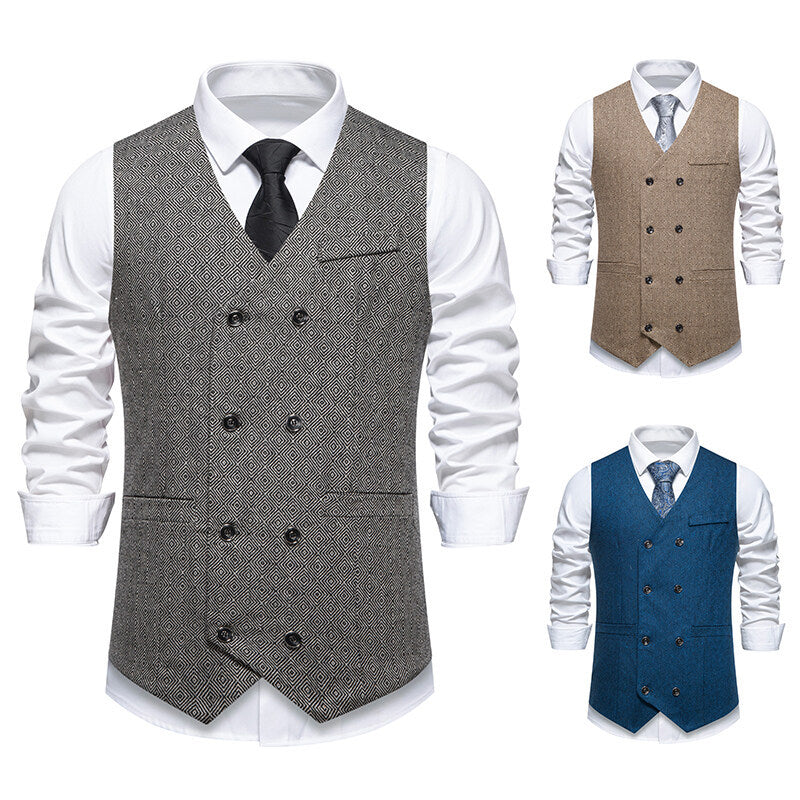 Herren Elegante Weste mit doppelter Knopfleiste und feinem geometrischen Muster Echoarchiv