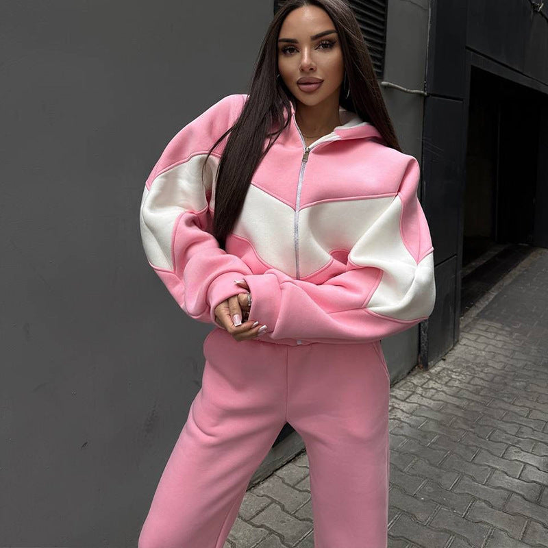 Damen Athleisure-Zweiteiler aus schwerem Neopren-Fleece mit geometrischen Teilungsnähten und hoher Taille – Avérine