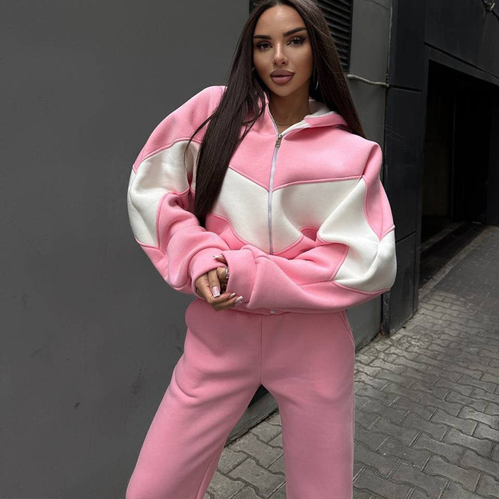 Damen Athleisure-Zweiteiler aus schwerem Neopren-Fleece mit geometrischen Teilungsnähten und hoher Taille – Avérine
