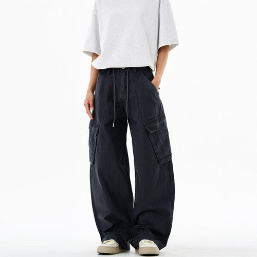 Damen Extraweite Cargo-Denim-Palazzohose mit Tunnelzugbund und aufgesetzten Klappentaschen Echo Archiv