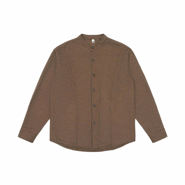 Unisex Oversize-Hemdjacke mit Stehkragen, Glencheckmuster und gerundetem Saum Echoarchiv