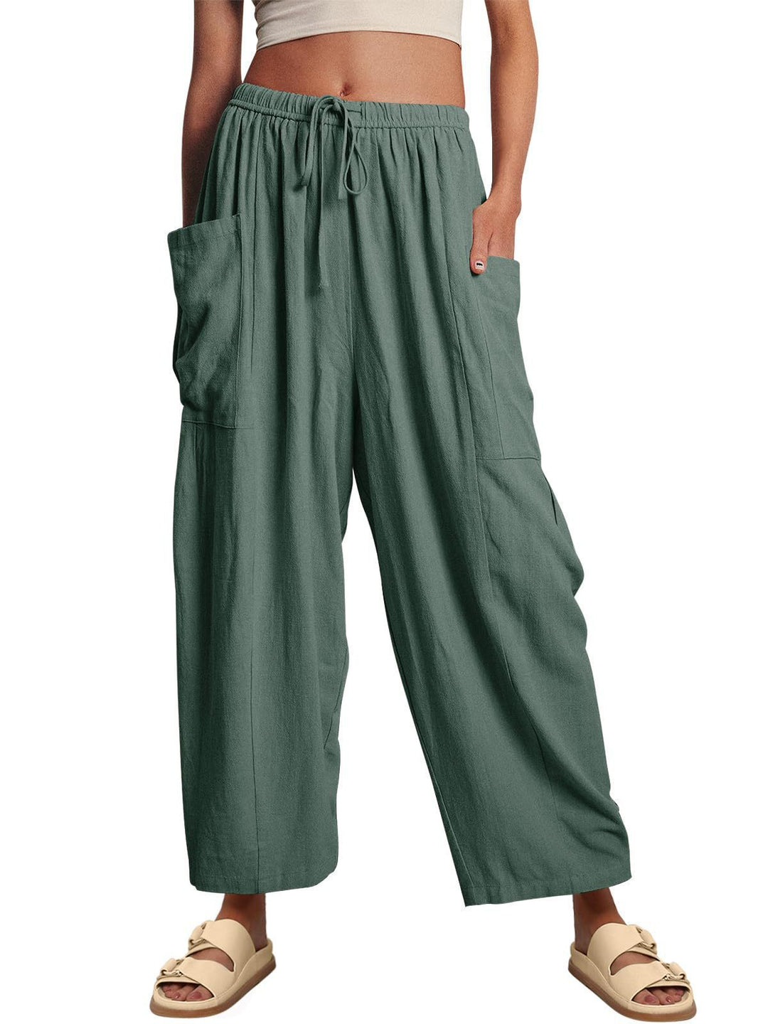 Damen nan weite Palazzohose aus leichtem Leinenmix mit Tunnelzug und seitlicher Tasche Echo Archiv