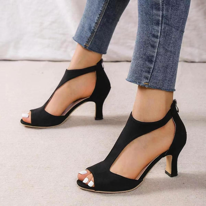 Damen nan elegante offene Zehen Stiefeletten mit seitlichen Ausschnitten und gepolstertem Blockabsatz Echo Archiv