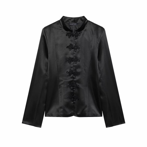 Damen Satin-Blazerjacke mit Mandarinkragen und Zierfroschknöpfen Echo Archiv