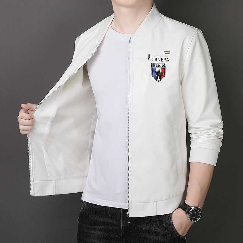 Herren leichte Bomberjacke im Casual-Urban-Stil mit gesticktem Wappen und gerippten Bündchen Echoarchiv