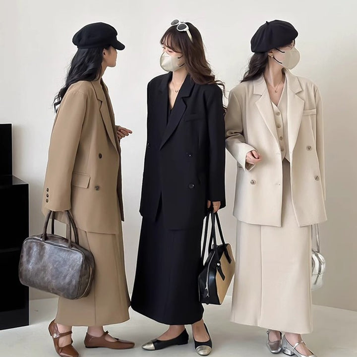 Damen Oversize-Sakko mit kastiger Weste und knöchellangem Midirock Echoarchiv