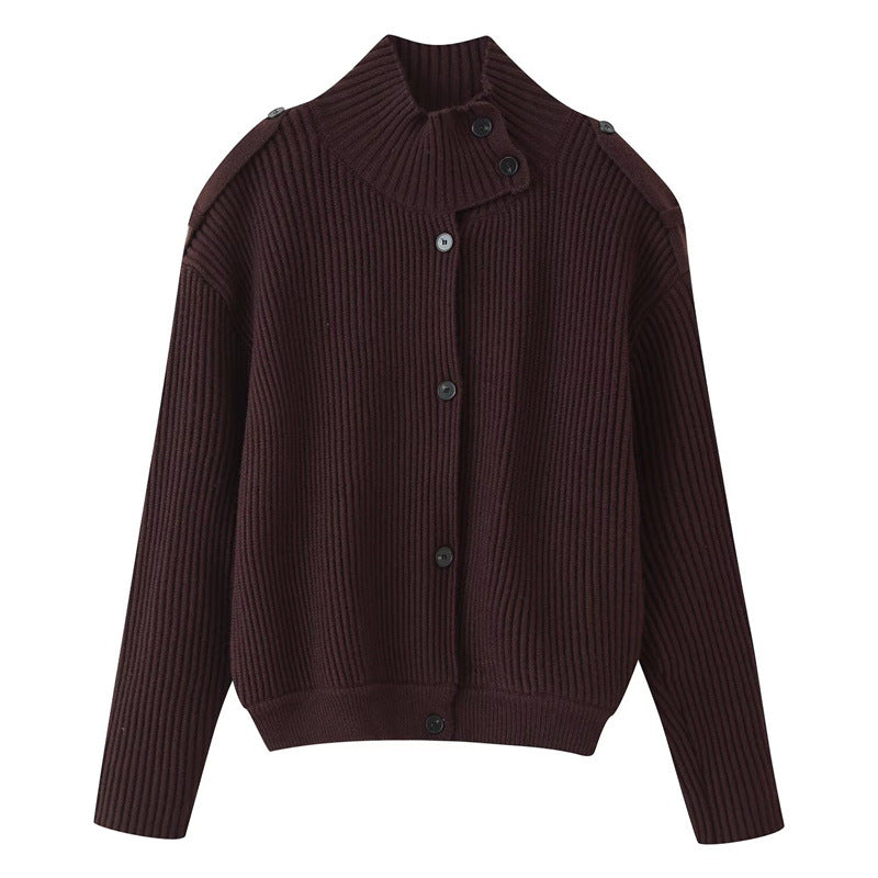 Damen Gerippter Strickcardigan mit Stehkragen und Schulterknopf-Detail Echo Archiv