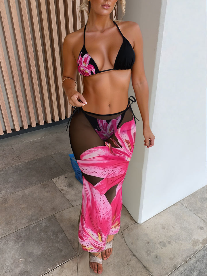 Damen Triangel-Bikini mit elegantem Wickelrock und tierischem Muster Echo Archiv
