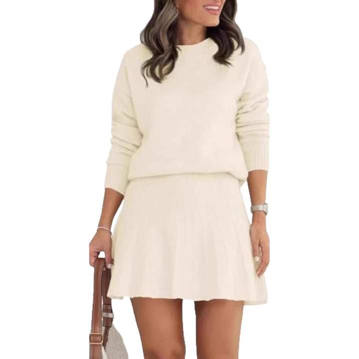 Damen Zweiteiliges Strick-Set mit Rundhals-Pullover und Plissée-Minirock – Élanora