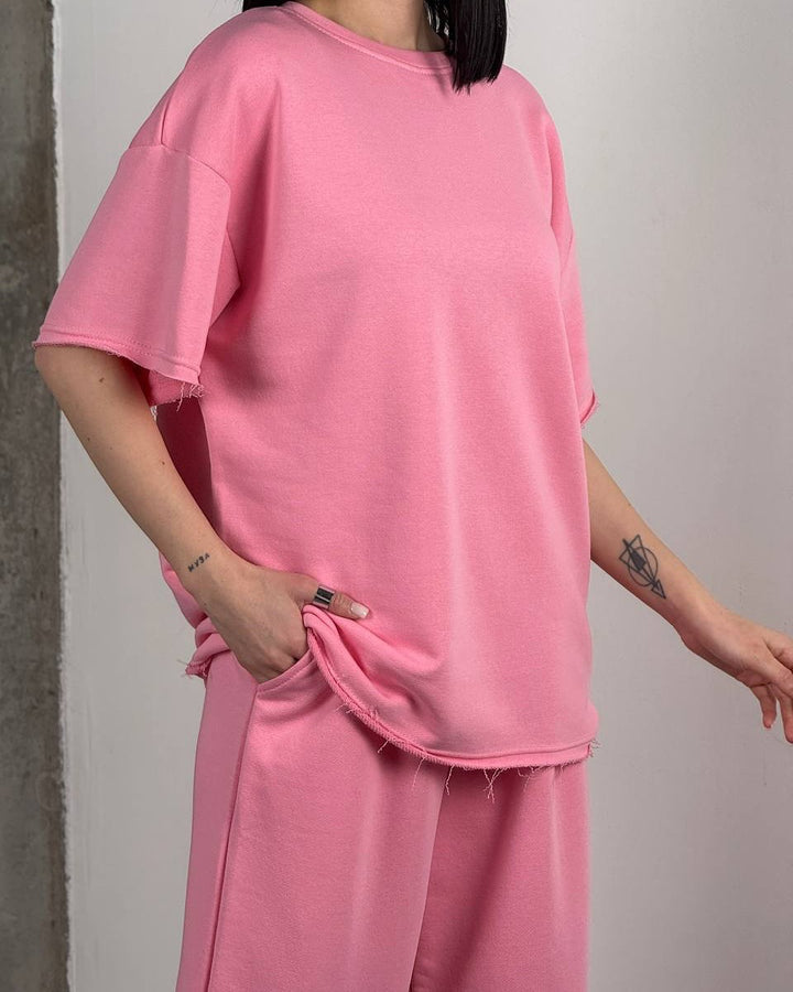 Damen weit geschnittenes Lounge Set mit weicher Sweatpants und boxy T Shirt – Élanora