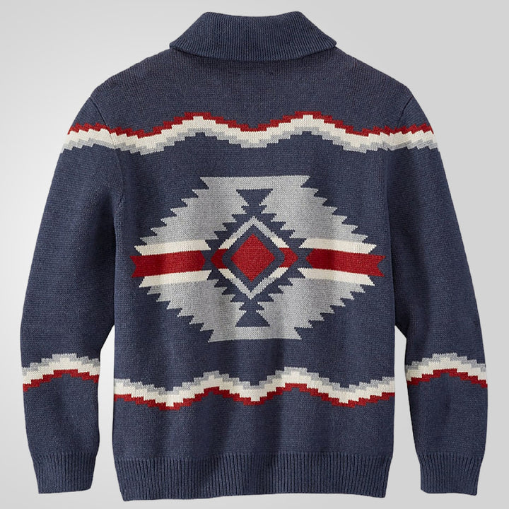 Herren Strickjacke im modernen Ethno-Design mit praktischen Knöpfen Echoarchiv
