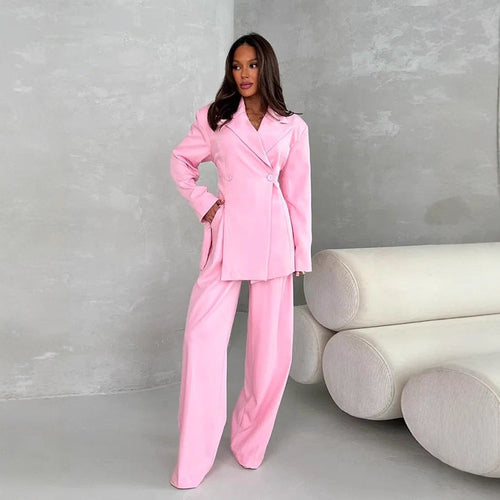 Damen Zweiteiliges Oversize-Anzugset mit Wickel-Blazer und weiten Palazzohosen Echoarchiv
