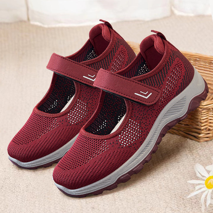 Damen nan gestrickter Mary-Jane-Sneaker mit Klettverschluss, atmungsaktivem Obermaterial und dämpfender Profilsohle Echo Archiv