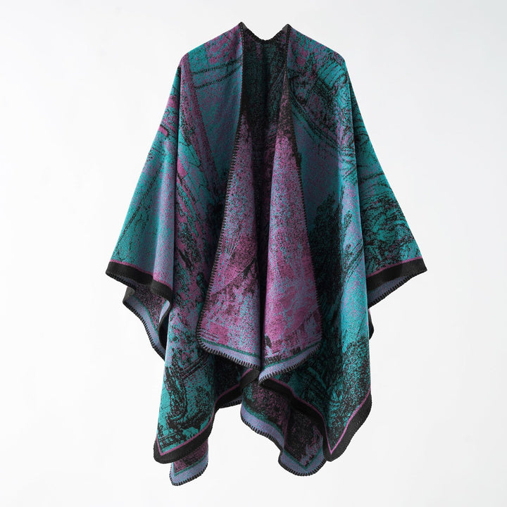 Damen Jacquard-Poncho-Überwurf mit weitem Kimono-Fall und softem Wollmix Echo Archiv